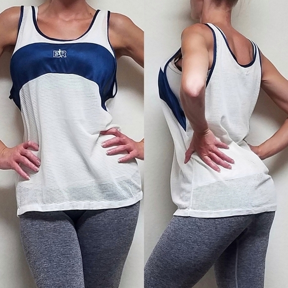VINTAGE 1970s Bill Rodgers Blue White Mesh Sleeveless Singlet Running Sport Tank - Picture 1 of 15